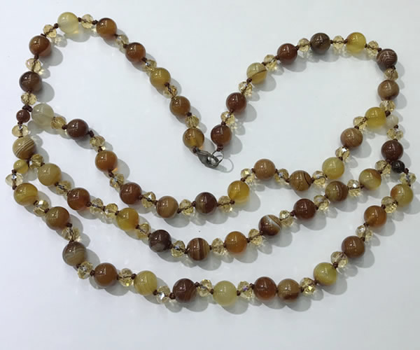 CGN651 22 inches chinese crystal & striped agate beaded necklaces