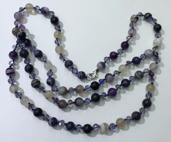 CGN652 22 inches chinese crystal & striped agate beaded necklaces