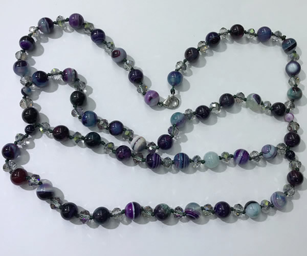 CGN663 22 inches chinese crystal & striped agate beaded necklaces