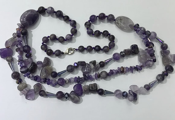 CGN680 23.5 inches chinese crystal & amethyst beaded necklaces