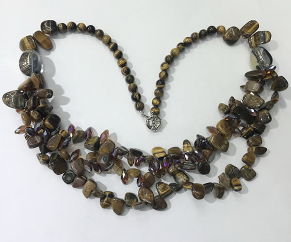 CGN702 22.5 inches chinese crystal & yellow tiger eye beaded necklaces
