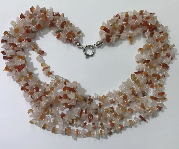 CGN723 19.5 inches stylish 6 rows red agate & rose quartz chips necklaces