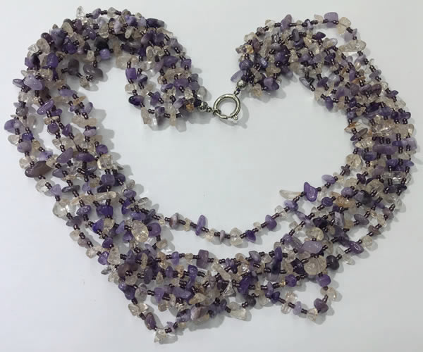 CGN724 19.5 inches stylish 6 rows amethyst & citrine chips necklaces