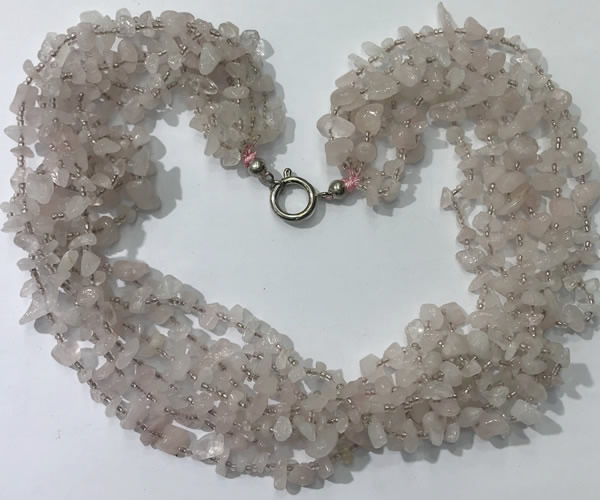 CGN746 19.5 inches stylish 8 rows rose quartz chips necklaces