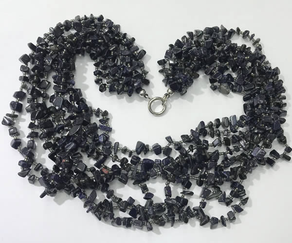 CGN748 19.5 inches stylish 8 rows blue goldstone chips necklaces
