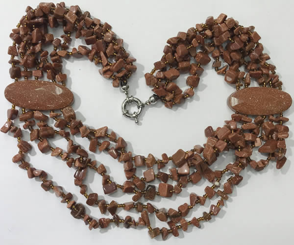 CGN766 20 inches stylish 6 rows goldstone chips necklaces