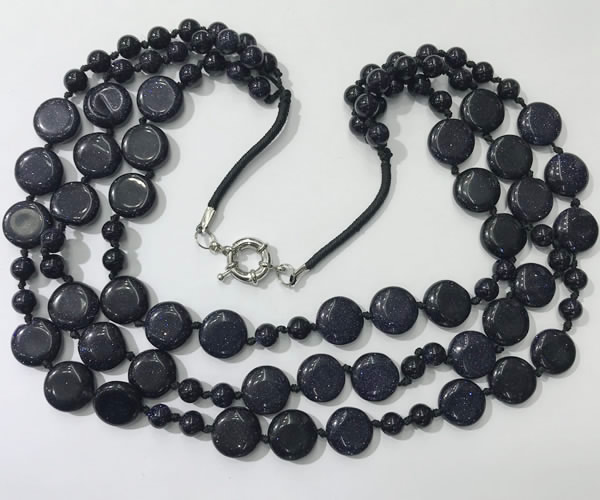 CGN801 23.5 inches stylish 3 rows round & coin blue goldstone necklaces