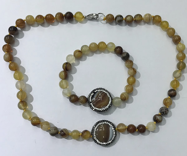 CGN870 19.5 inches 8mm round striped agate jewelry sets