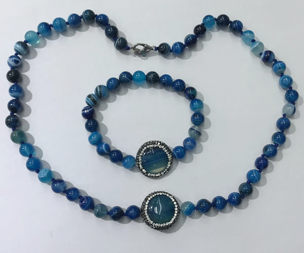 CGN875 19.5 inches 8mm round striped agate jewelry sets