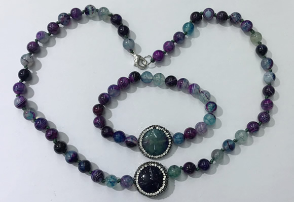 CGN879 19.5 inches 8mm round striped agate jewelry sets