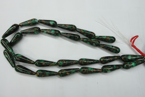 CGO130 15.5 inches 8*20mm teardrop gold green color stone beads
