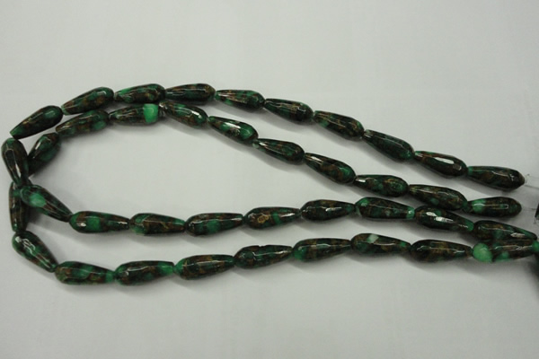 CGO135 15.5 inches 8*20mm faceted teardrop gold green color stone beads