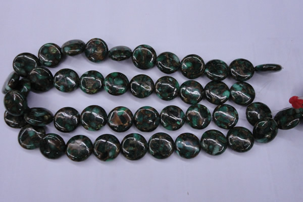 CGO142 15.5 inches 16mm flat round gold green color stone beads