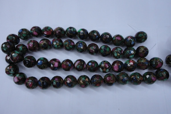 CGO16 15.5 inches 14mm faceted round gold multi-color stone beads