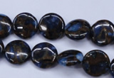 CGO200 15.5 inches 12mm flat round gold blue color stone beads