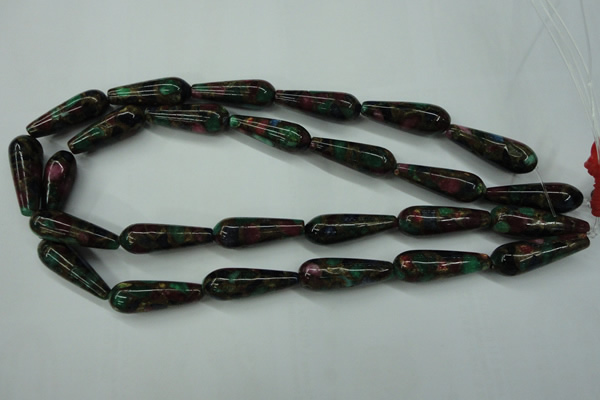 CGO30 15.5 inches 12*40mm teardrop gold multi-color stone beads