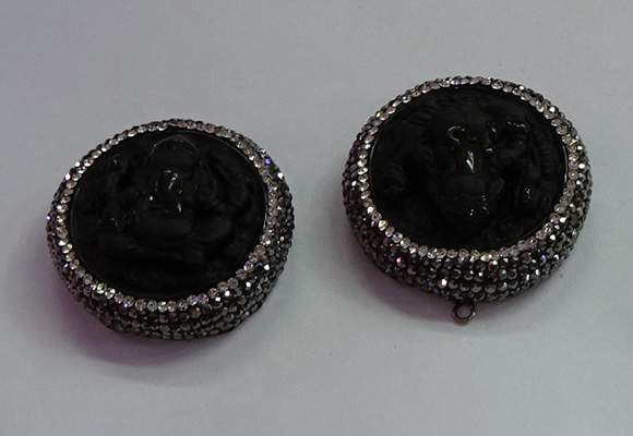 CGP1568 35mm carved black obsidian pendants wholesale