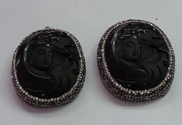 CGP1569 43*53mm carved black obsidian pendants wholesale