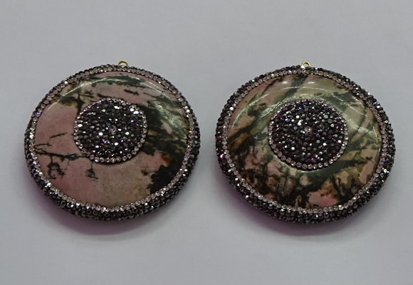 CGP1592 55mm coin rhodonite gemstone pendants wholesale