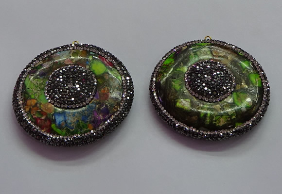 CGP1595 55mm coin sea sediment jasper pendants wholesale