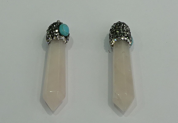 CGP179 10*55mm sticks rose quartz gemstone pendants wholesale