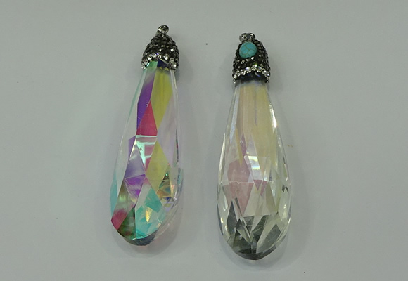 CGP230 20*80mm faceted teardrop crystal glass pendants wholesale