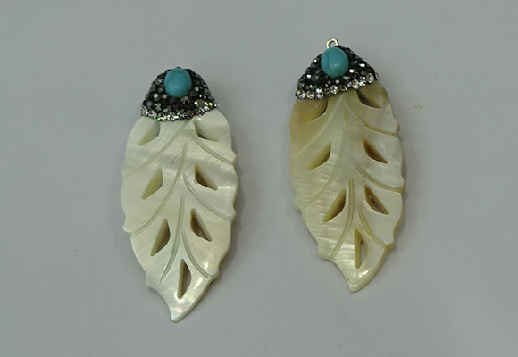 CGP292 22*60mm leaf pearl shell pendants wholesale