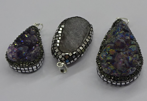 CGP3100 25*40mm - 30*65mm freeform plated druzy amethyst pendants