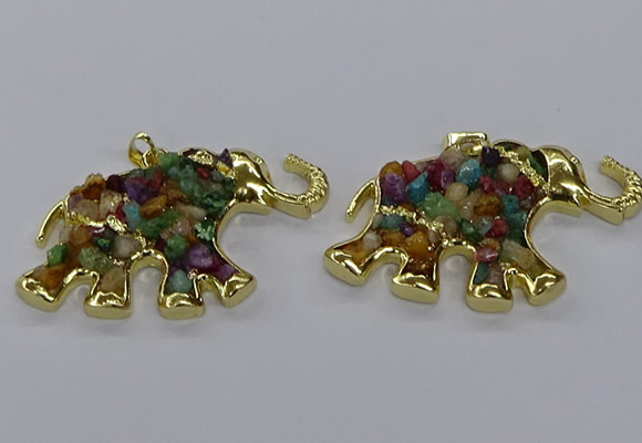 CGP3248 35*60mm elephant druzy agate pendants wholesale