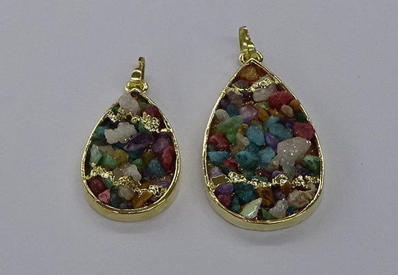CGP3256 25*40mm - 30*50mm flat teardrop druzy agate pendants