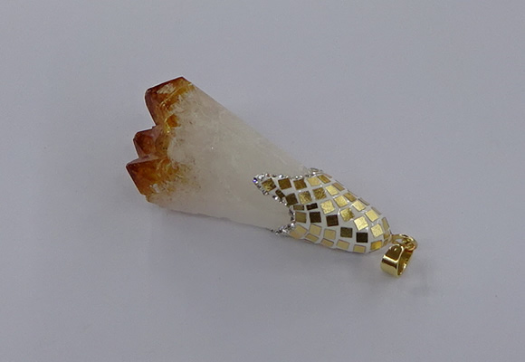 CGP3295 20*40mm - 25*45mm faceted freeform druzy citrine pendants