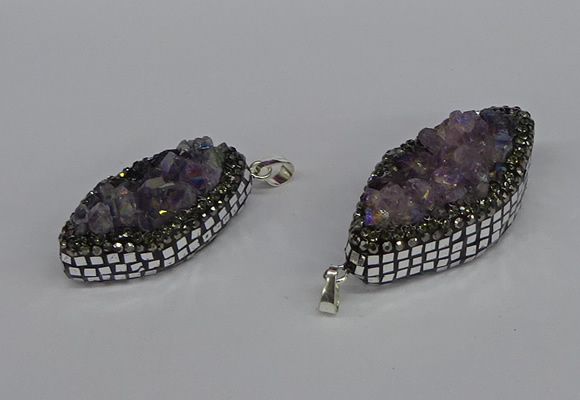 CGP3386 20*40mm - 22*45mm marquise plated druzy amethyst pendants