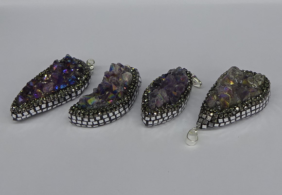 CGP3387 18*40mm - 22*45mm freeform plated druzy amethyst pendants