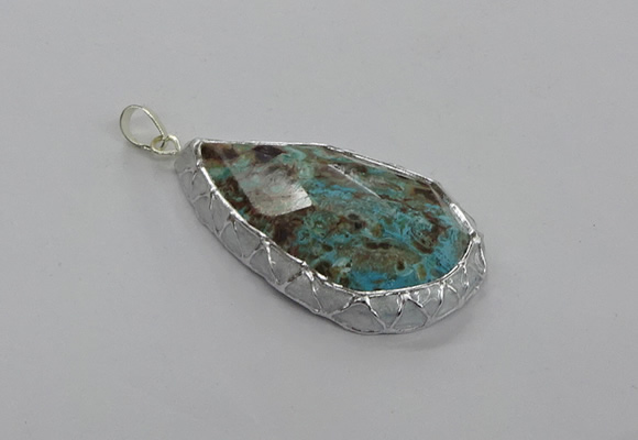 CGP3474 30*40mm - 35*50mm faceted flat teardrop ocean agate pendants