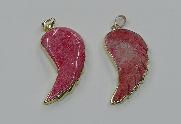 CGP3494 22*45mm - 25*50mm wing-shaped fossil coral pendants