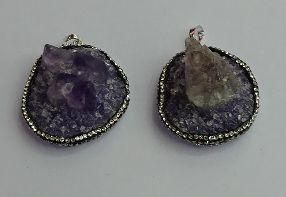 CGP366 30*40mm - 35*45mm freeform crystal glass & amethyst pendants