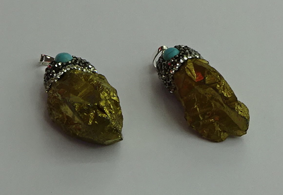 CGP498 15*30mm - 25*40mm nugget plated quartz pendants wholesale