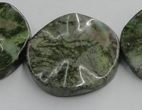 CGR21 16 inches 30mm wavy coin green rain forest stone beads wholesale