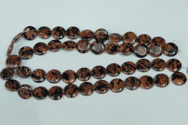 CGS209 15.5 inches 16mm flat round blue & brown goldstone beads wholesale