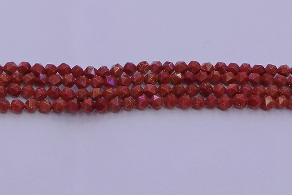 CGS451 15.5 inches 6mm faceted nuggets goldstone beads wholesale