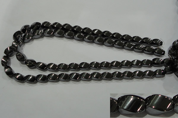 CHE163 15.5 inches 8*12mm twisted rice hematite beads