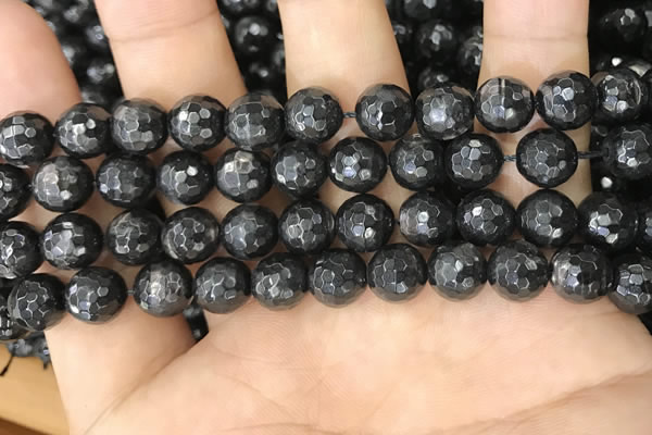 CHS45 15.5 inches 8mm faceted round natural hypersthene beads