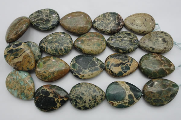 CIJ40 15.5 inches 30*40mm flat teardrop impression jasper beads wholesale