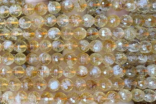CITR11 15 inches 8mm faceted round natural citrine beads