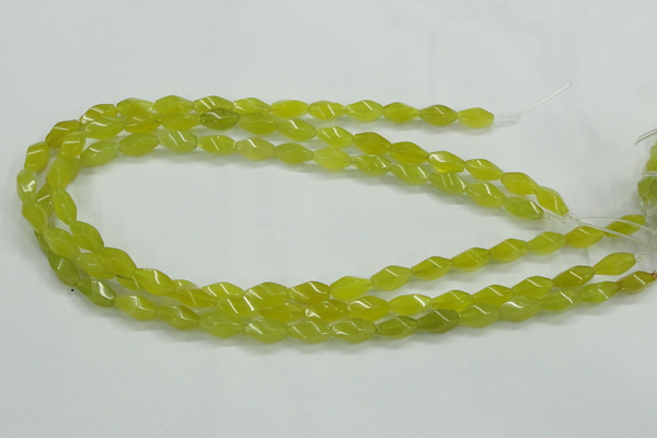 CKA21 15.5 inches 6*12mm twisted rice Korean jade gemstone beads