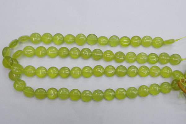 CKA236 15.5 inches 12mm flat round Korean jade gemstone beads