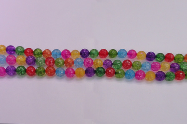 CKQ351 15.5 inches 8mm faceted round dyed crackle quartz beads
