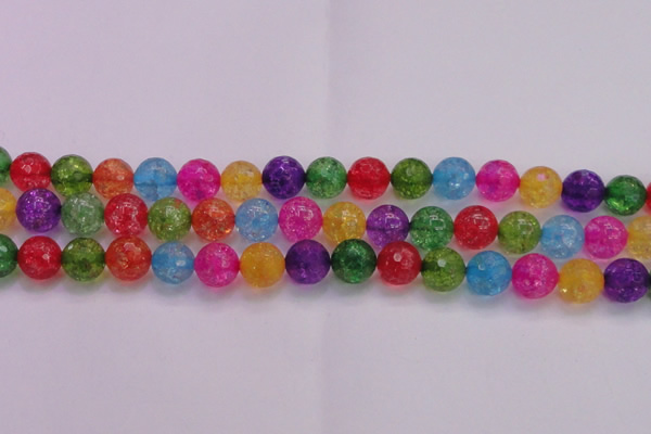 CKQ354 15.5 inches 14mm faceted round dyed crackle quartz beads