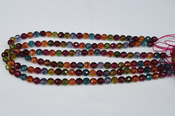 CKQ42 15.5 inches 8mm faceted round dyed crackle quartz beads