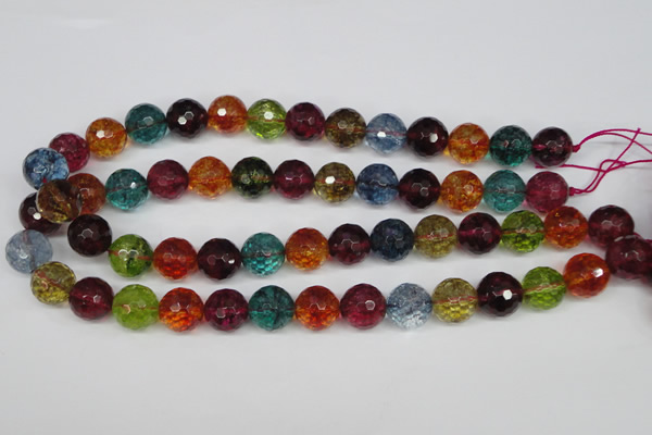 CKQ45 15.5 inches 14mm faceted round dyed crackle quartz beads